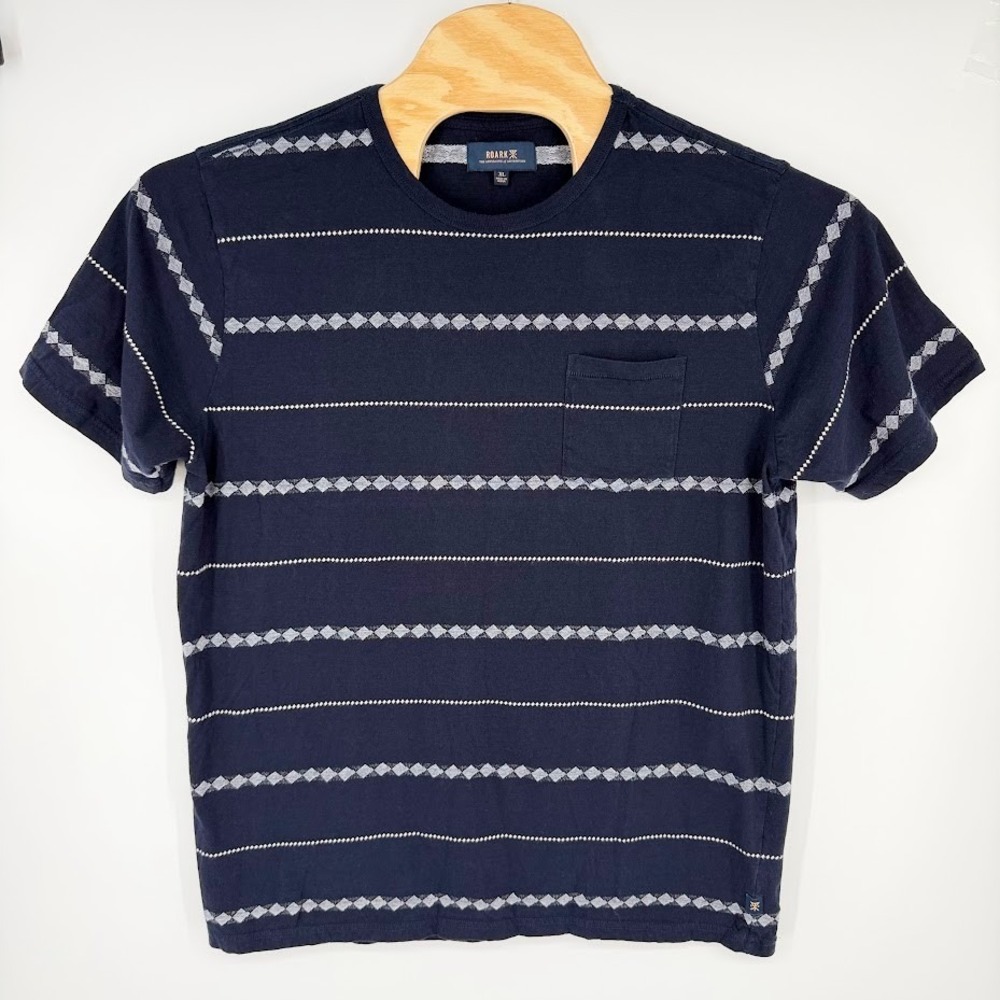 Roark Well Worn Horizon Jacquard T-Shirt Mens XL Dark Navy Striped Pocket Cotton